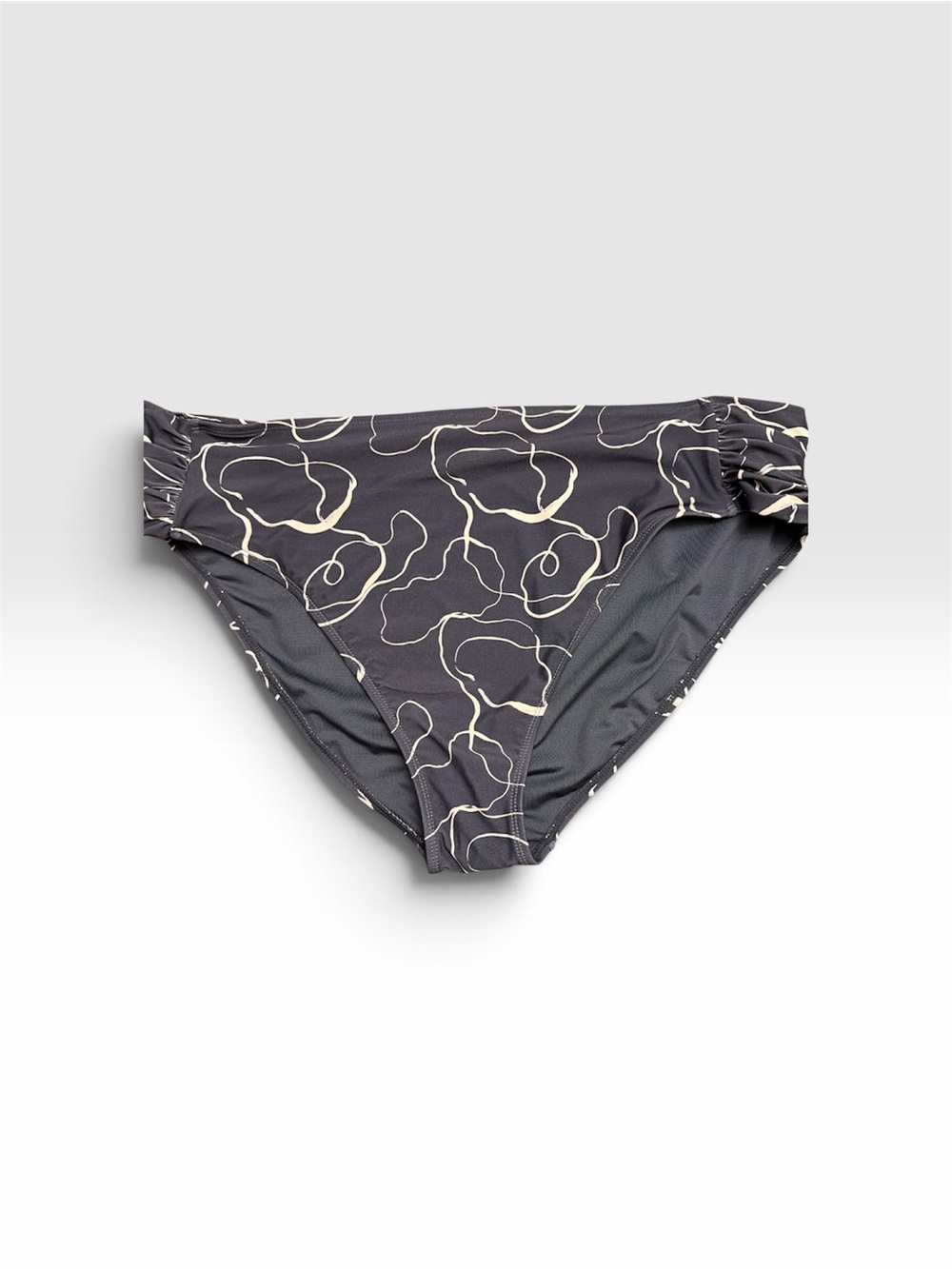 DownEast Black Swim Brief with Cream Outline Floral Print